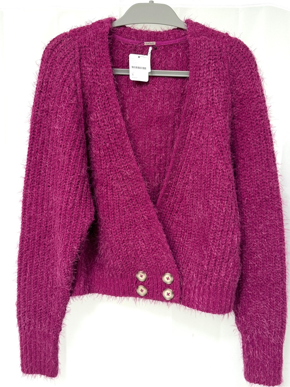 Free People Fuzzy Crop Cardigan Sweater Purple Size Small NWT